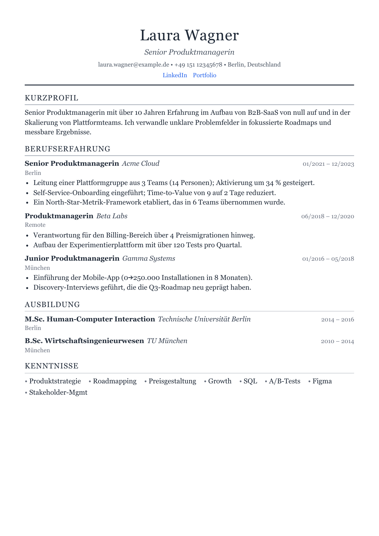 A resume rendered by CleanCV