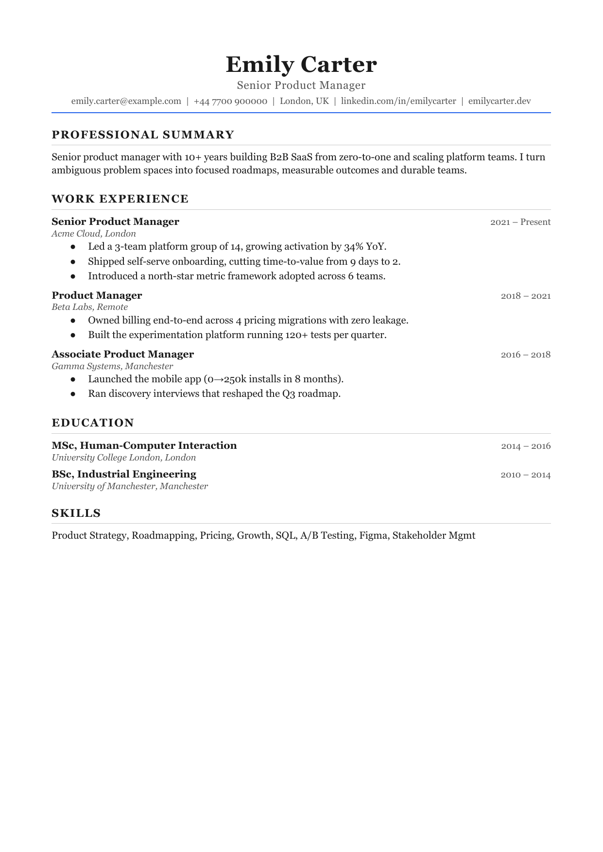 Classic resume template