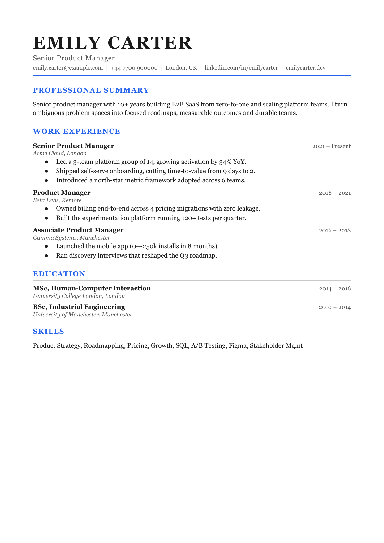 Editorial resume template