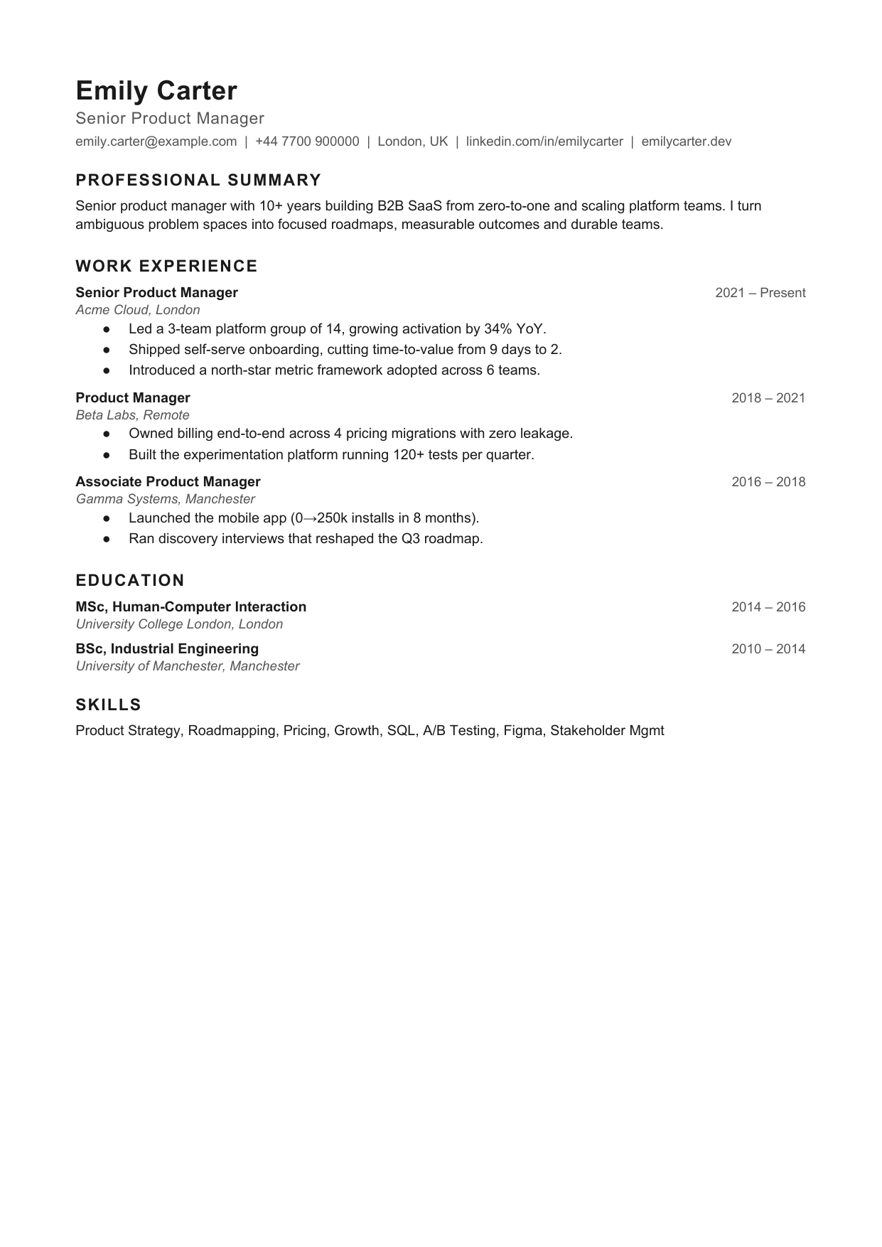 Minimal resume template